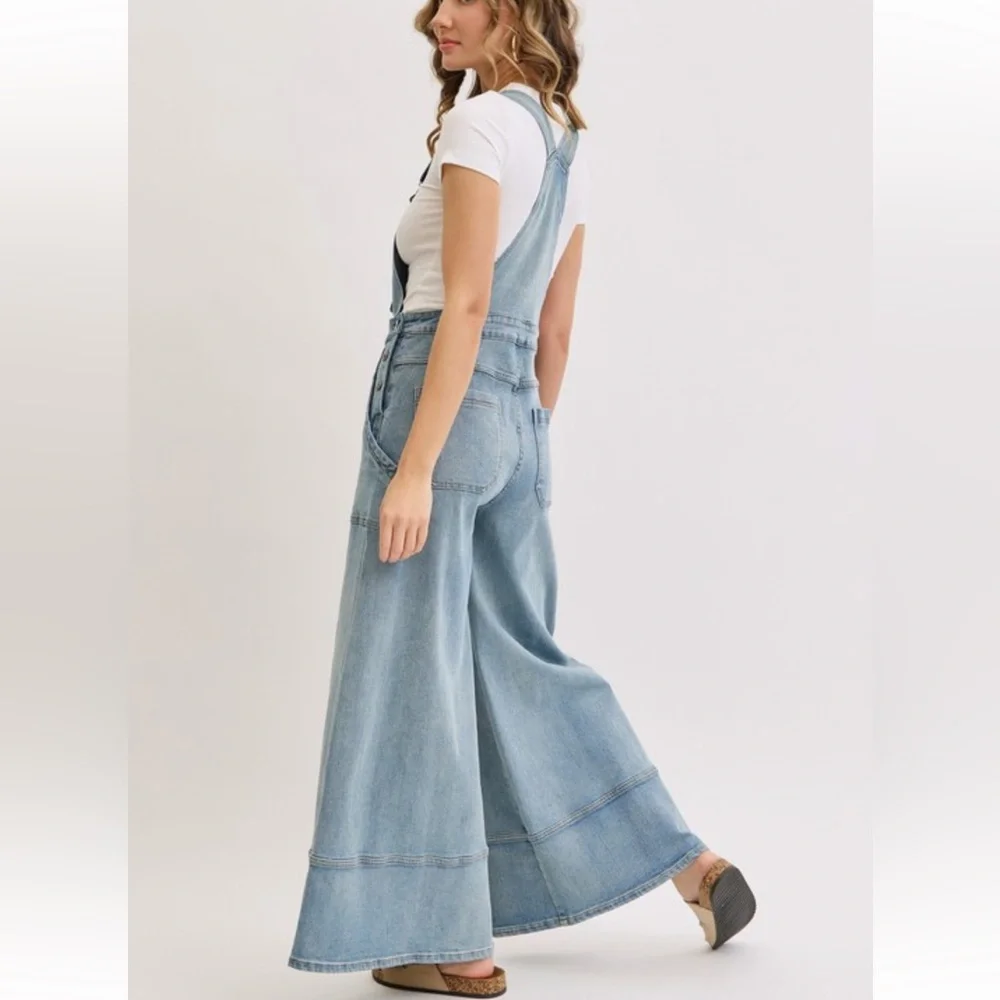 Women's Light Blue Denim Overalls - Picture 3 of 11